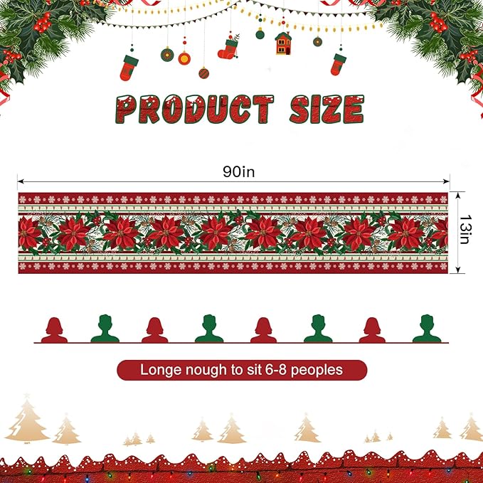 OTOSTAR Snow Holly Pinecone Christmas Red Flower Table Runner, Xmas Seasonal - Image 5