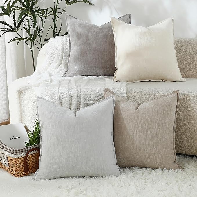 Stellhome Set of 4 Neutral Decorative Throw Pillow Covers Accent Solid Soft by Stellhome