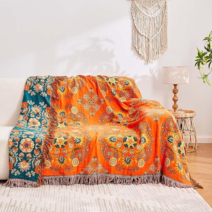 Boho Throw Blanket, 100% Cotton Ultra Soft Luxury Throw Rustic Quilt, All - Image 4