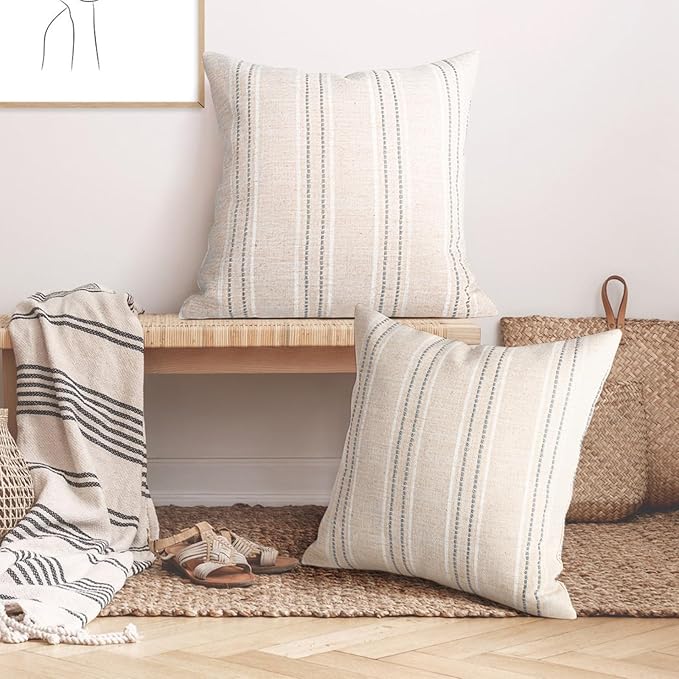 AELS 26x26 Decorative Farmhouse Linen Throw Pillow Covers, Boho Textured Pillow - Image 6