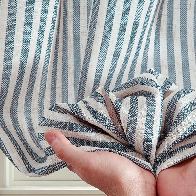 jinchan Striped Linen Kitchen Curtains 20 Inches Length Tier Curtains Farmhouse - Image 8