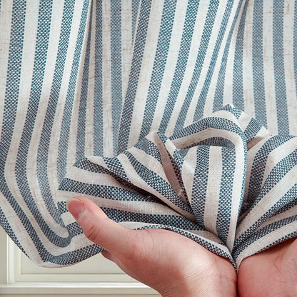 jinchan Striped Linen Kitchen Curtains 20 Inches Length Tier Curtains Farmhouse - Image 8