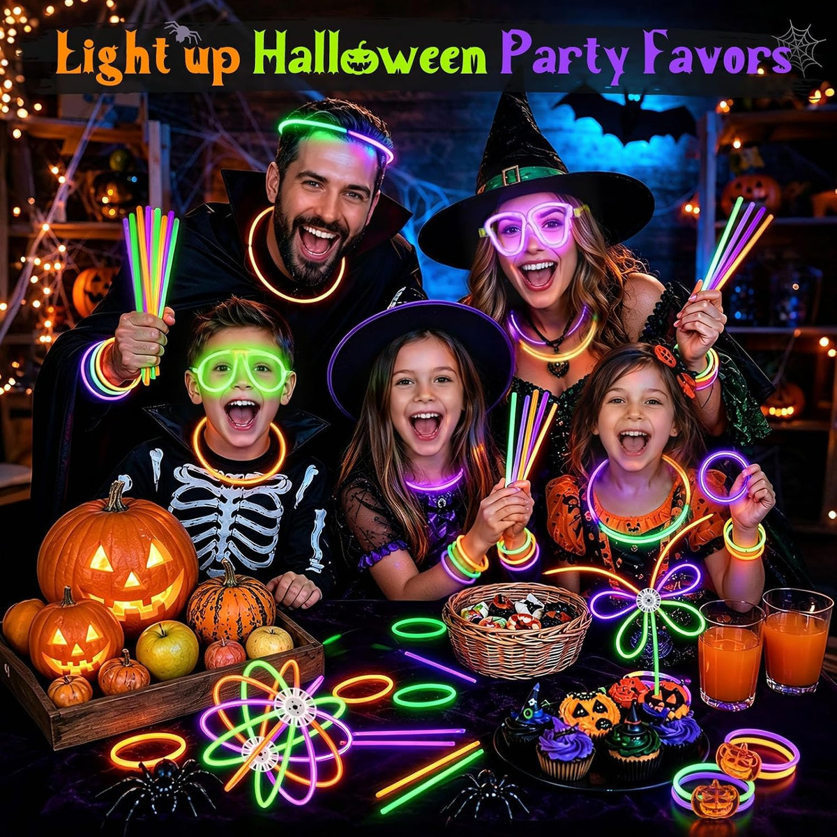 BUDI 467Pcs Halloween Glow Sticks Party Favors, Glow in the Dark Party Pack