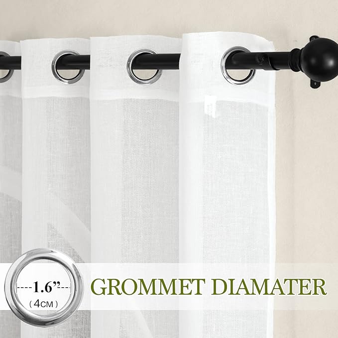 NICETOWN White Linen Curtains 144 inch Length 2 Panels, Grommet Linen Weave - Image 2