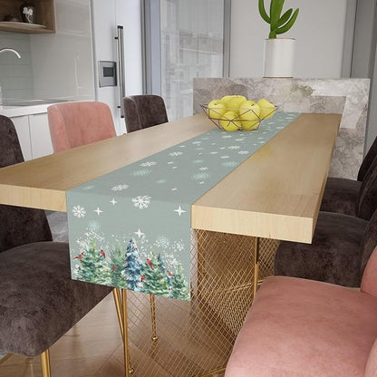 Christmas Snow Tree Table Runner, Birds Linen Farmhouse Table Runners, Merry - Image 7