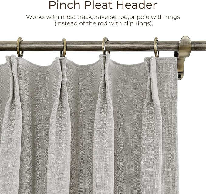 TWOPAGES 52 W x 63 L inch Pinch Pleated Curtain Room Darkening Linen Drapery - Image 3