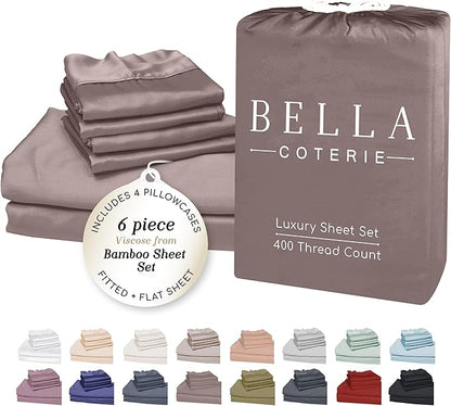 Bella Coterie 6 Piece Luxury Bamboo Viscose King Size Sheet Set | 100% by BC