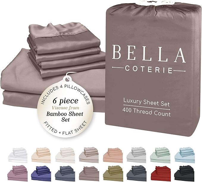 Bella Coterie 6 Piece Luxury Bamboo Viscose Queen Size Sheet Set | 100% by BC