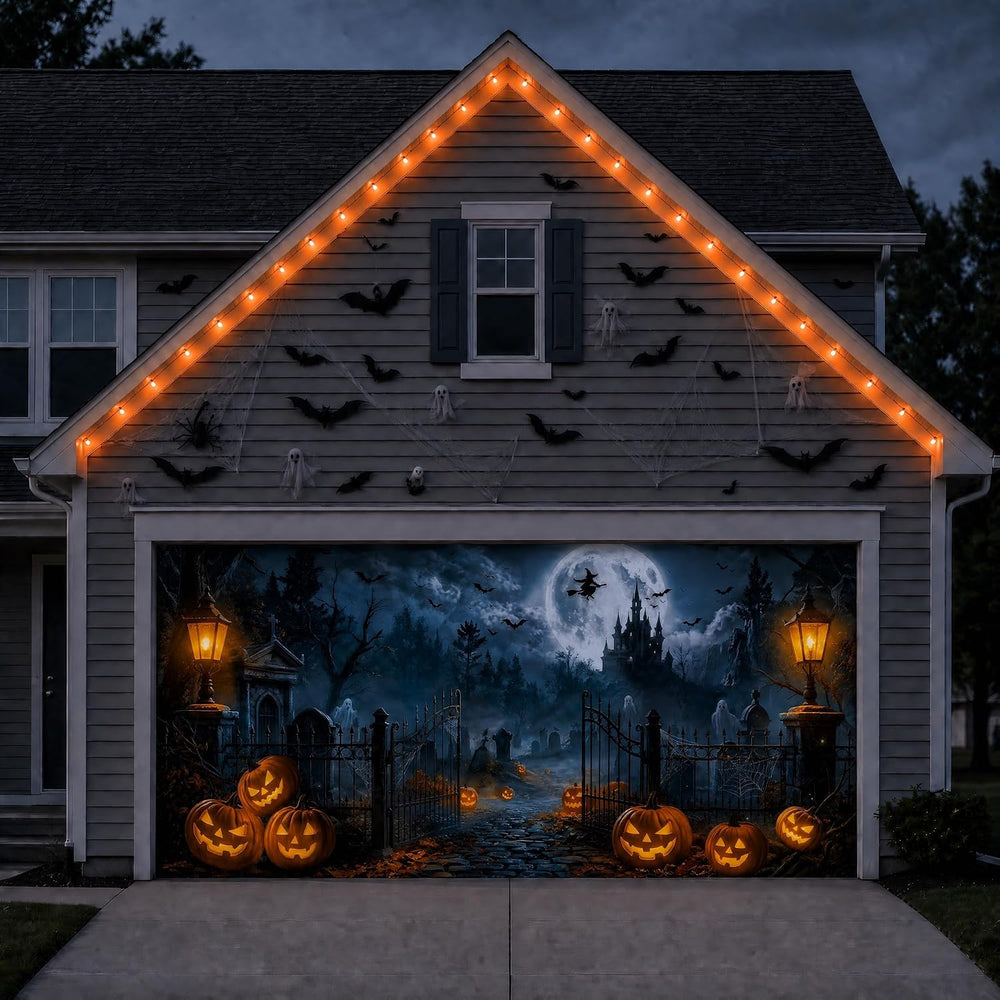 Halloween Garage Door Cover, 7' x 16' Haunted Castle Door Design
