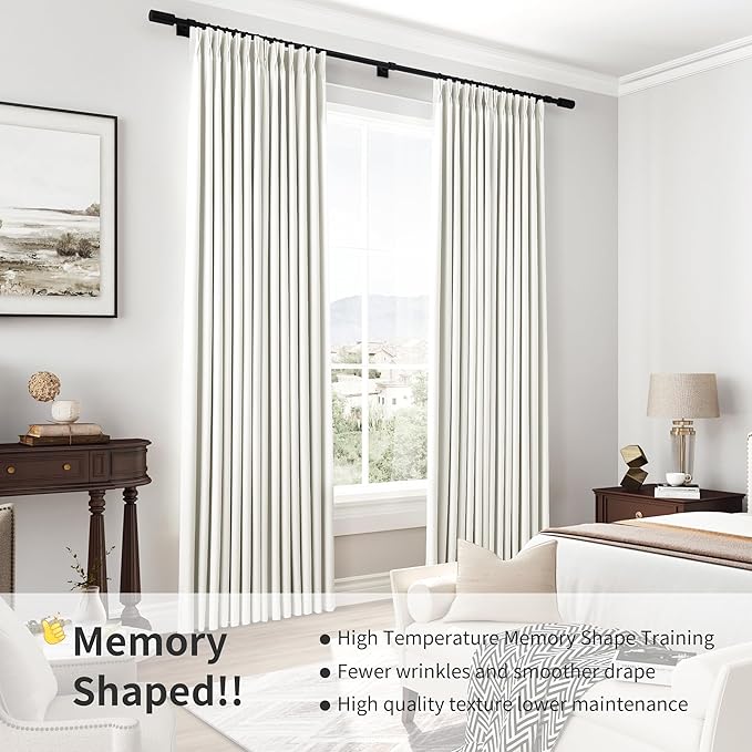 Pinch Pleat Linen 100% Blackout Curtains 108 Inches Long 2 Panels Set - Image 7