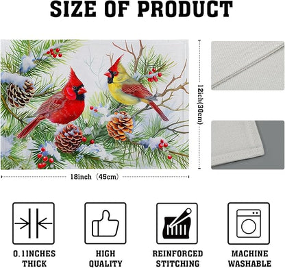 Giwawa Winter Birds Placemats Set of 4, Christmas Tree Holly Berry Pine Cones - Image 4