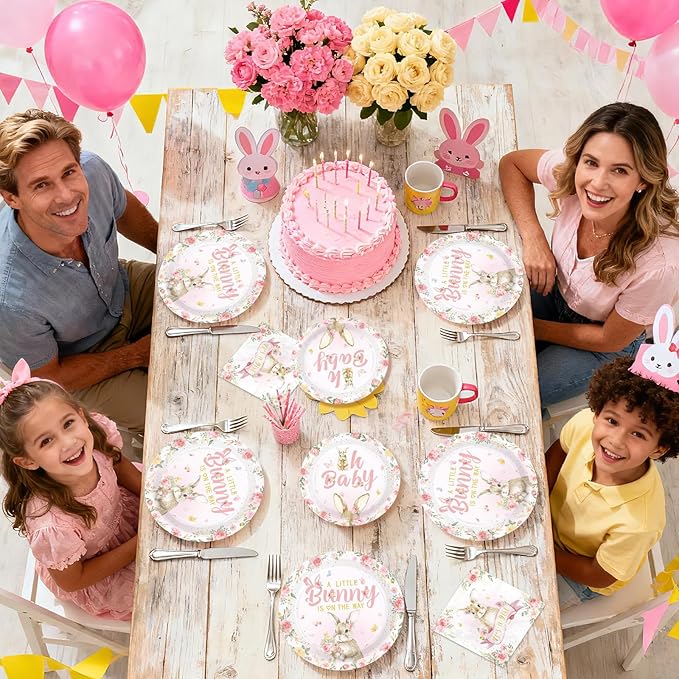96 Pcs Easter Bunny Baby Shower Party Supplies A Little Bunny is on The Way - Image 8