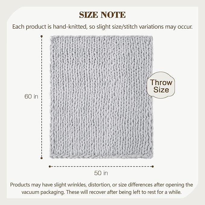 Carriediosa Chunky Knit Throw Blanket 50" X 60", 100% Hand Made Large Chenille - Image 3