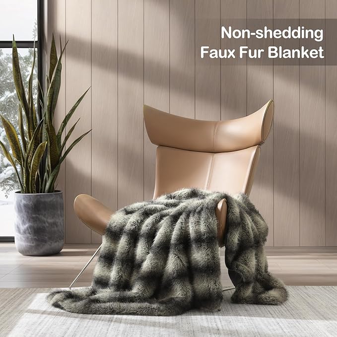HORIMOTE HOME Luxury Faux Fur Throw Blanket, Non-Shedding 60"x80" Fur Blanket - Image 2
