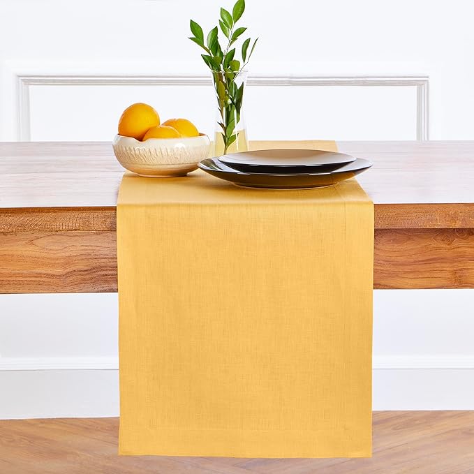 Solino Home Linen Mustard Yellow Table Runner 144 Inches Long by SolinoHome