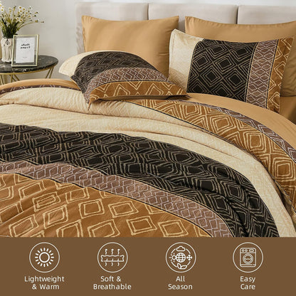 dinjoy full size comforter sets boho,brown striped bedding, package contents