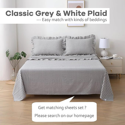 2 Pack Grey White Plaid Ruffle Throw Pillow Covers 18x18 inches, 100% Cotton - Image 2