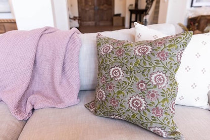 Designer Flowers Printed on Natural Linen Pillow Cover | Grey Green and Dusty - Image 9