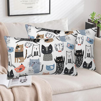 Throw Pillow Cover Case Funny Cats Pillow Covers 20x12 Inch Set of 2, Soft - Image 5