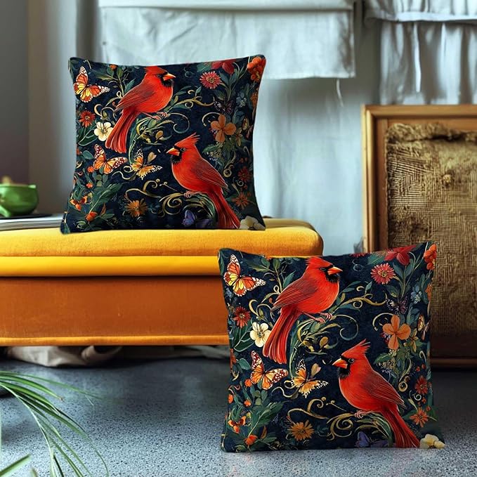 Cardinal Bird Throw Pillow Covers 18x18 Set of 2 | Red Birds Cushion Covers - Image 4