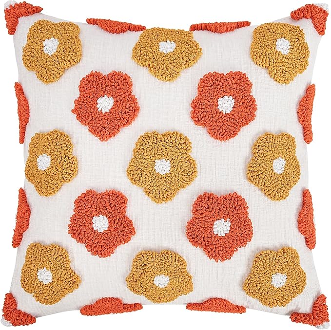 Adabana Chenille Flower Throw Pillow Cover 18x18 Boho Decorative Tufted Pillows - Image 6
