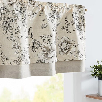 jinchan Linen Valance Curtain Farmhouse Black Floral Small Window Curtain by JINCHAN