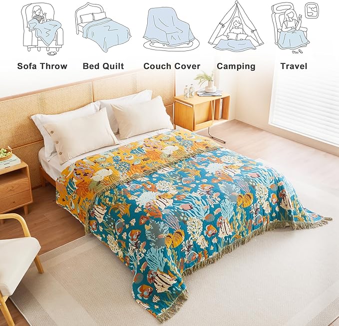 MSGKV Throw Blanket for Couch Cotton Cute Ocean Animals Blanket 50"x60" Sofa - Image 5