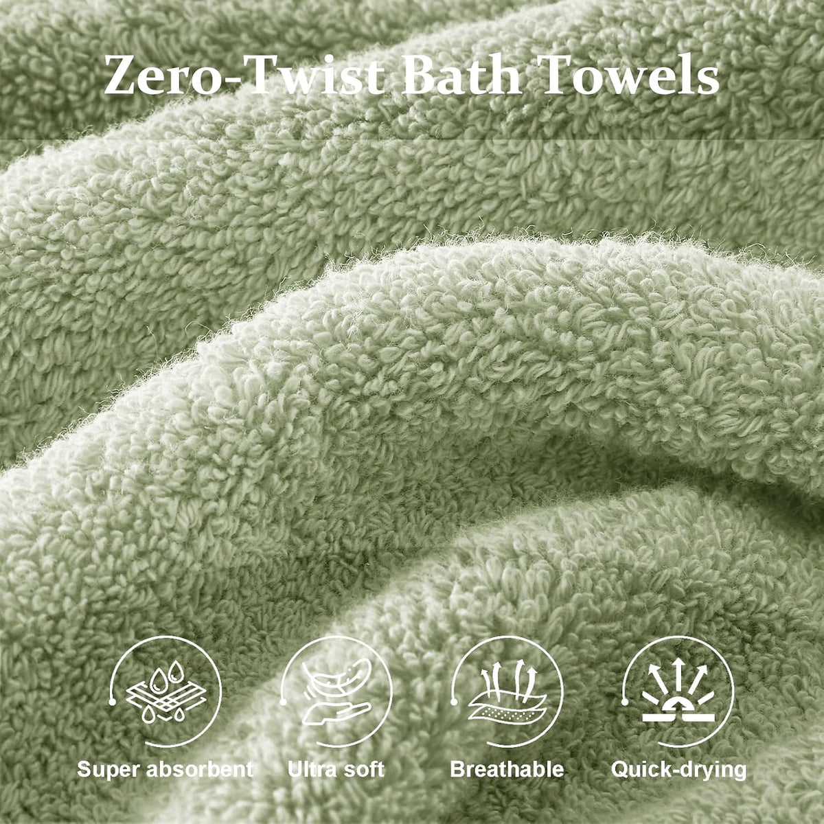 cozyart luxury bath towel set 6 pcs, sage shown in use