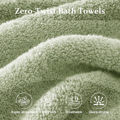 cozyart luxury bath towel set 6 pcs, sage shown in use