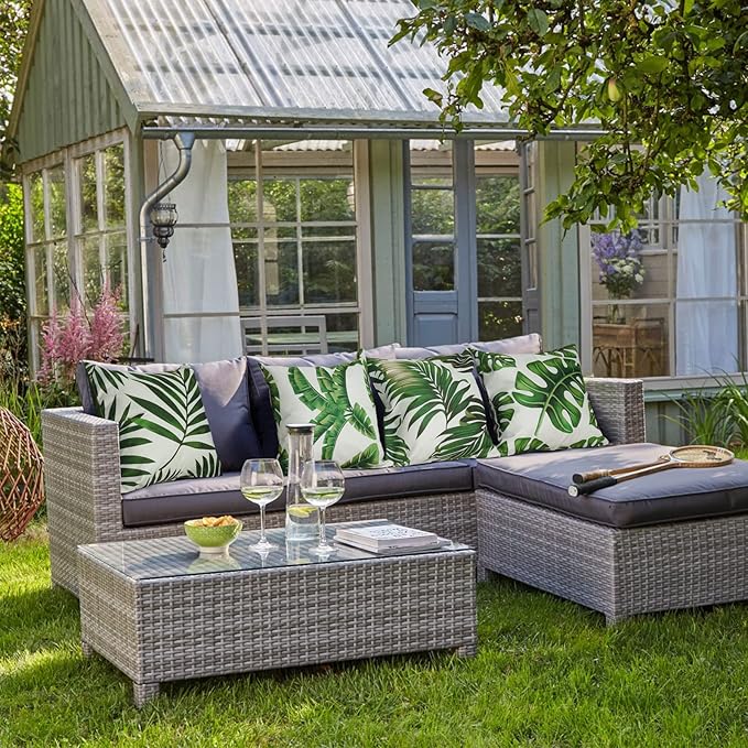 Bonhause Tropical Leaves Throw Pillow Covers 18 x 18 Inch Set of 4 Green Palm - Image 3