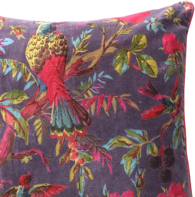 Eyes of India Velvet Floral Flower Bird Throw Pillow Sofa Cushion Cover Case - Image 2