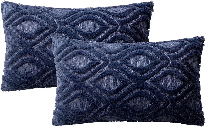 MIULEE Navy Blue Throw Pillow Covers 12x20 Inch, Soft Winter Plush Faux Wool - Image 6