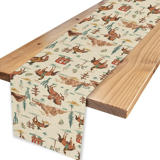 Western Cowboy Table Runner, Rustic Country Cowboy American Wild West Riding - Image 4