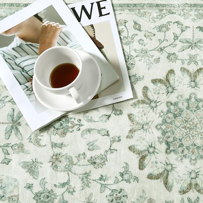 Moynesa Green 2.5x8 Hallway Runner Rugs, Vintage Floral Print Washable Runner - Image 3