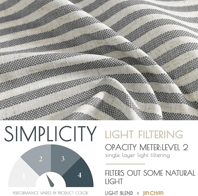 JINCHAN Tie Top Linen Kitchen Curtains 36 Inch Striped Tier Curtains Farmhouse - Image 5