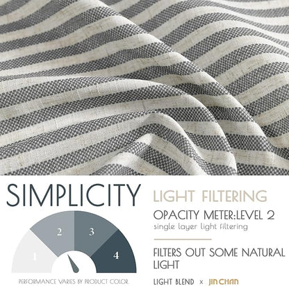 JINCHAN Tie Top Linen Kitchen Curtains 36 Inch Striped Tier Curtains Farmhouse - Image 5