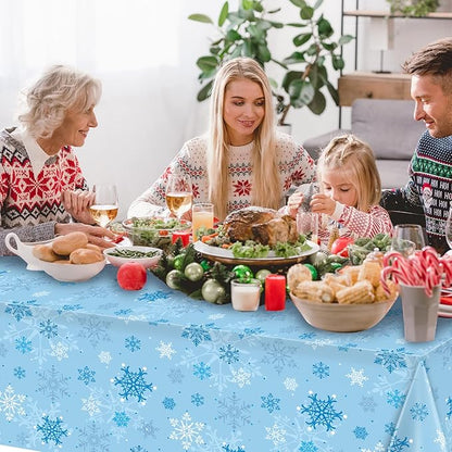 6 Pieces Christmas Snowflake Party Tablecloth Decorations, Plastic Ice Blue and - Image 5