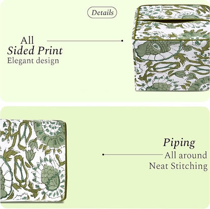 CPC Agate Green Hand Block Printed Cotton Tissue Box Cover 5" x 5" x 5.5" - Image 5