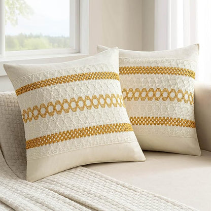 MIULEE Set of 2 Mustard Yellow Boho Decorative Pillow Covers 16x16 Inch by MIULEE