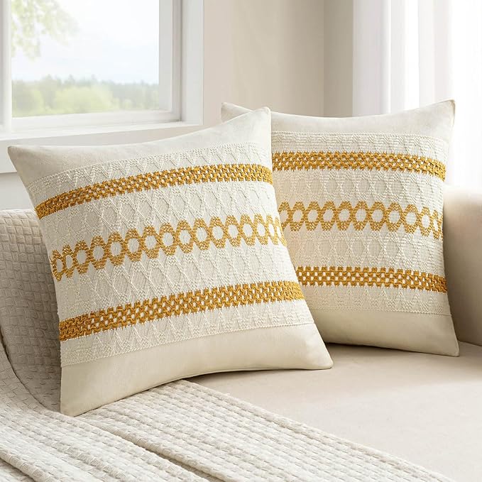 MIULEE Set of 2 Mustard Yellow Boho Decorative Pillow Covers 18x18 Inch by MIULEE