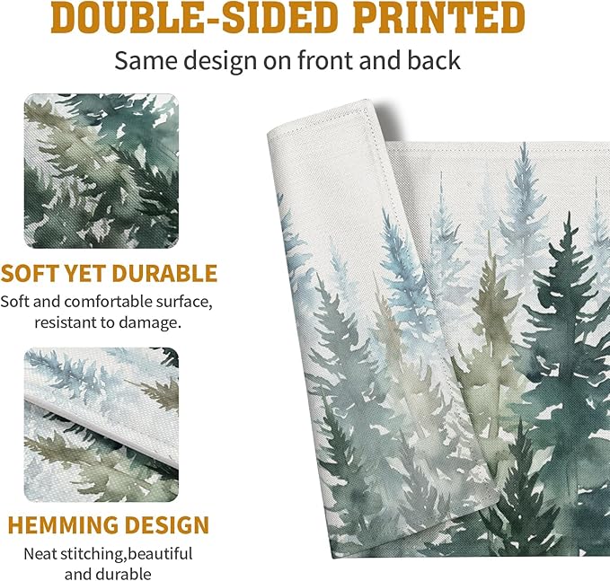 Watercolor Dark Green Tree Table Mats Set of 4 Rustic Nature Forest Pine Tree - Image 5