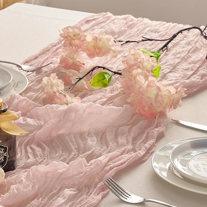 BALCONY & FALCON Pink Cheesecloth Table Runner 10FT 120 Inch Rustic & Boho by BALCONYFALCON