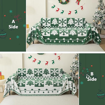 MEETSKY Christmas Couch Cover for Sectional Sofa, Chenille Loveseat Green Sofa - Image 2