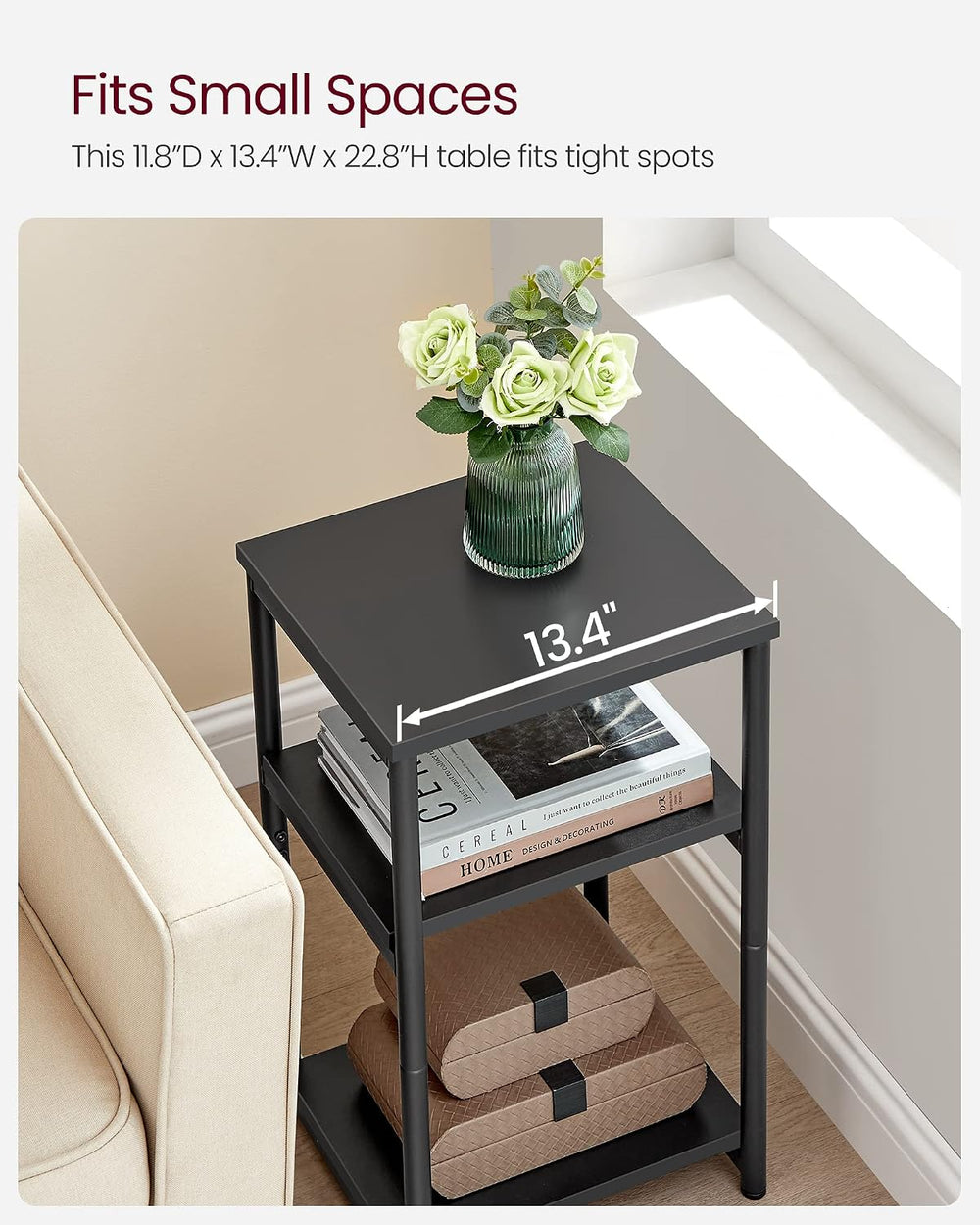VASAGLE Side Table, Small End Table, Tall Nightstand, Steel Frame