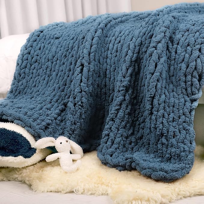 Carriediosa Chunky Knit Throw Blanket 50" X 60", 100% Hand Made Large Chenille by Carriediosa