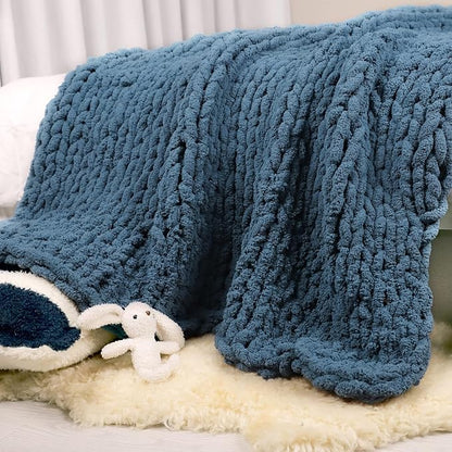 Carriediosa Chunky Knit Throw Blanket 50" X 60", 100% Hand Made Large Chenille by Carriediosa