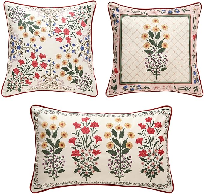 ISAENNE Design Rectangle Square Vintage Floral Throw Pillow Covers Set of 3 by Isaennehomedecoration