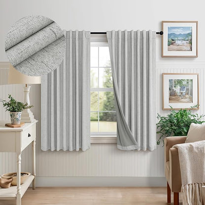 Pitalk 54 Inch Curtains 2 Panel Set 100% Blackout Linen Textured Room Darkening by Pitalk
