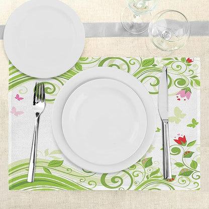 Ambesonne Green Flower Place Mats Set of 4, Blossoming Abstract Elements Swirls - Image 3