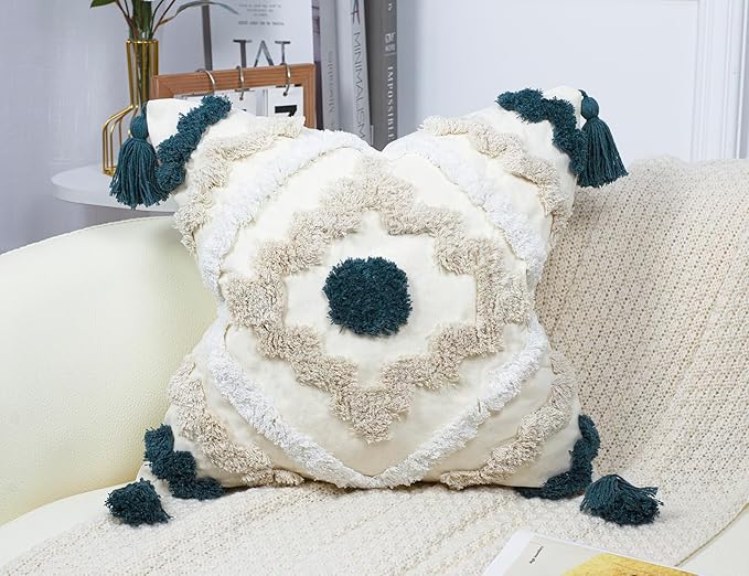 Decorative Farmhouse Throw Pillow Covers 18 x 18, Modern Neutral Couch Pillow by NUYECY